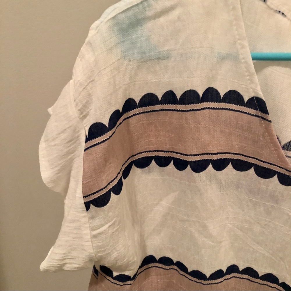 SHEIN Beige Blue Striped Peplum Top XL NWOT - Picture 3 of 4